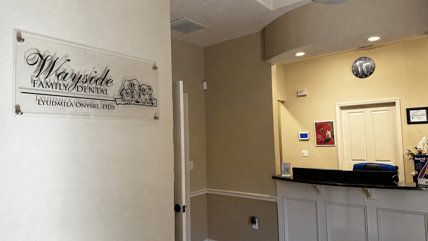 Front desk and reception area at Wayside Family Dental